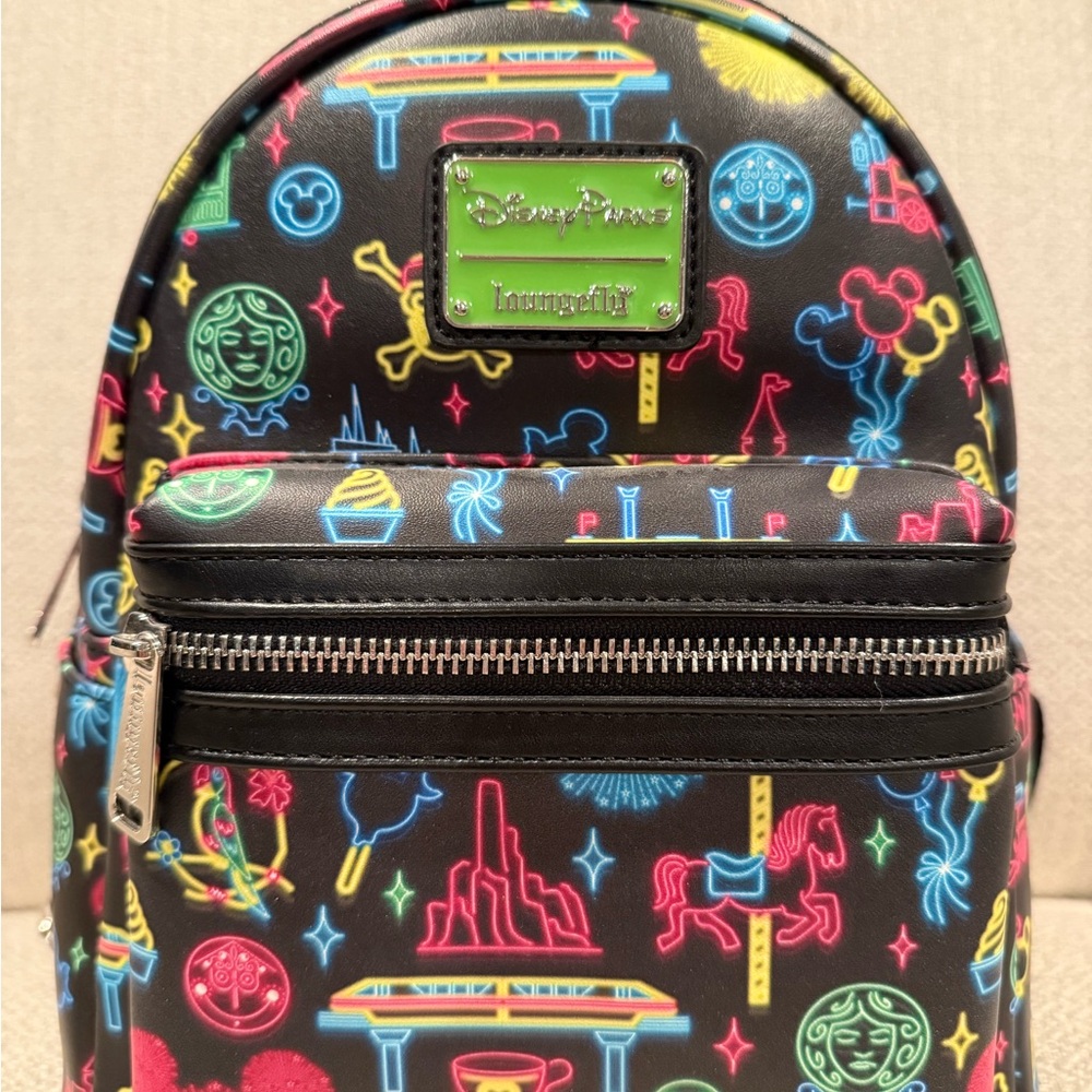 Loungefly Disney Parks Neon Attraction Icons Mini Backpack NEW